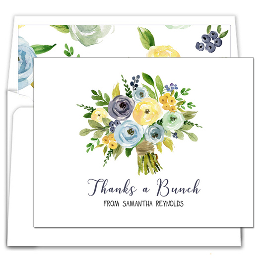 Yellow and Blue Bouquet Thank You Folded Note Cards